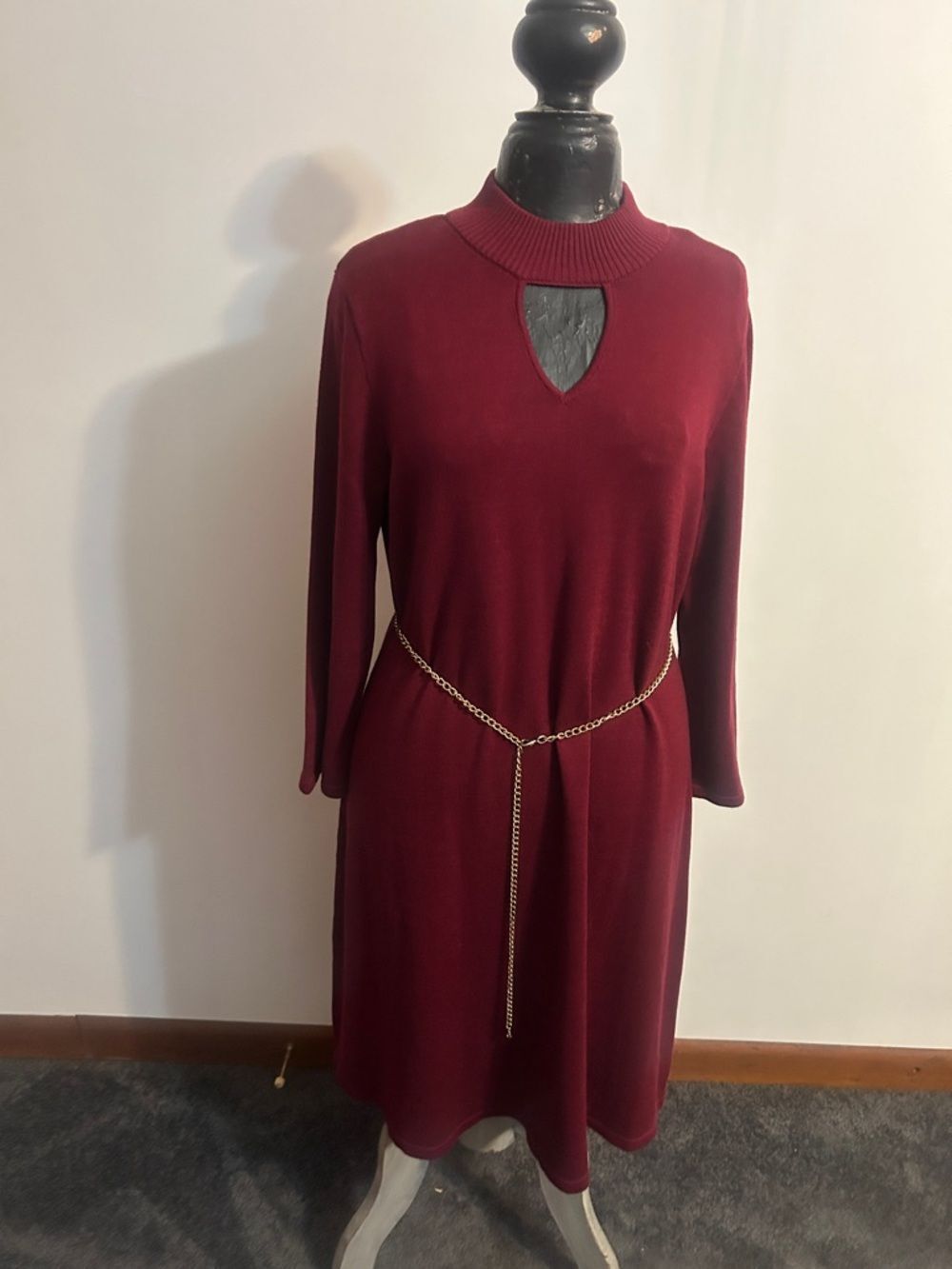 Nine West Women's Burgundy Keyhole Sweater Dress
